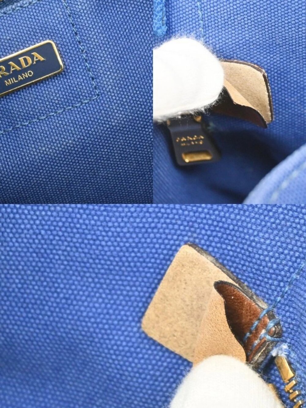 PRADA Logo CANAPA Shoulder Hand Tote Bag Canvas Leather Blue GHW 36KC773 - Picture 15 of 16